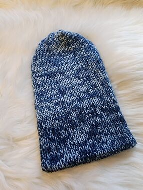 Handmade Marled Blue Knit Reversable Beanie